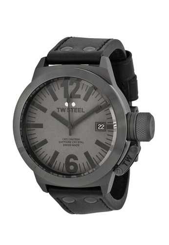 Swiss Made CANTEEN dark titanium plating and dial, sapphire glass - Black leather strap