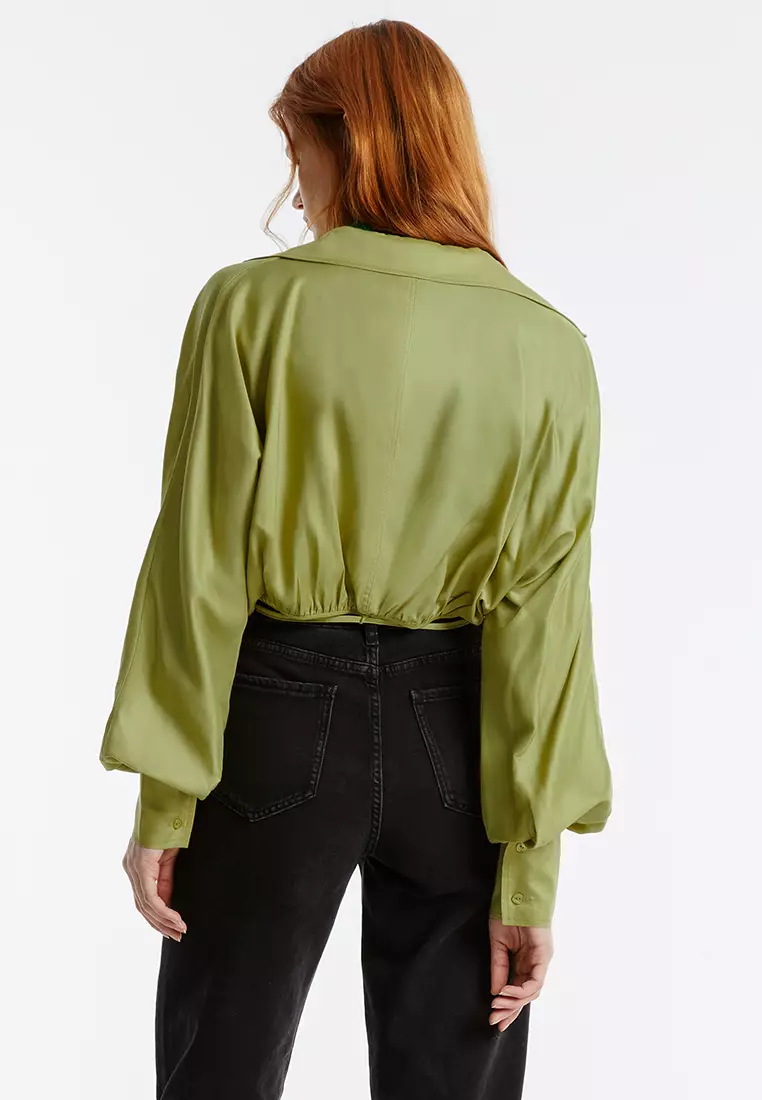 Lapel Collared Cropped Shirt