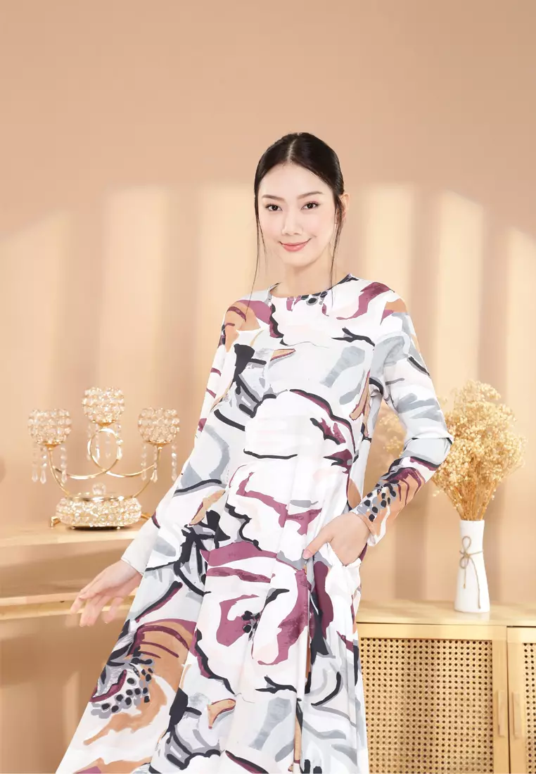 Felicia Printed Dress in Purple White