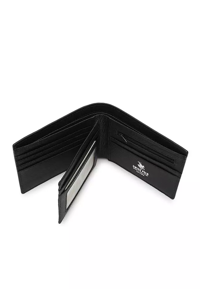 Genuine Leather RFID Short Wallet - Black