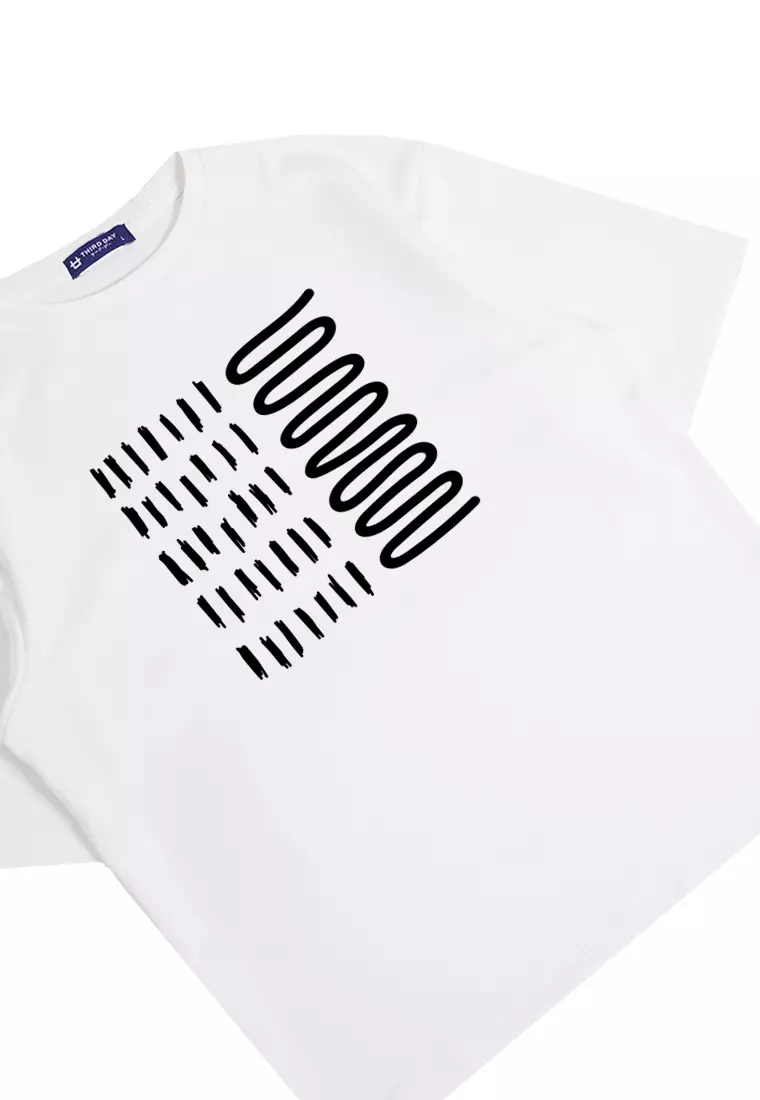 MTO22 kaos oversize abstrak aesthetic kece pria scuba third day bahan tebal crew neck putih