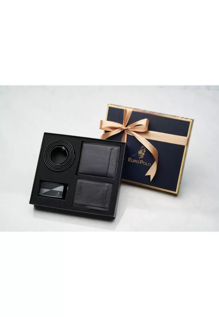 Men Gift Box 3-in-1 Set Top Grain Cow Leather Wallet & Men Belt & Cardholder EP SET