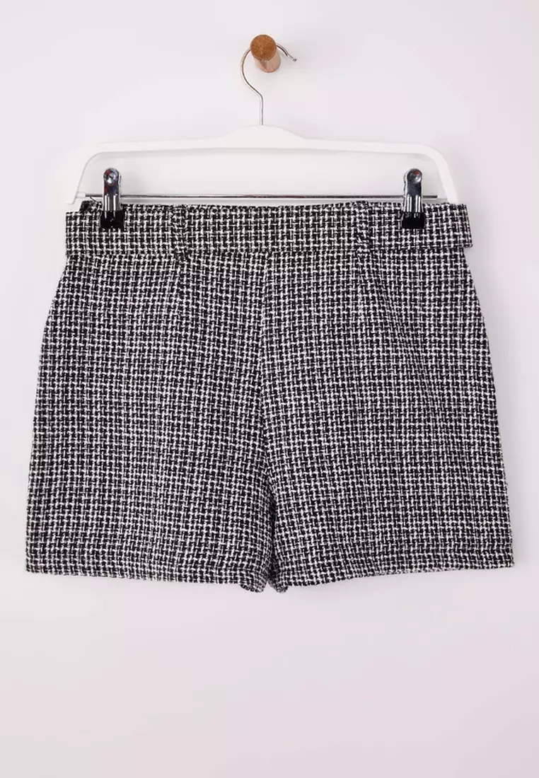 Black-Multicolored Belted Tweed Mini Shorts Skirt Twoss26Sr9