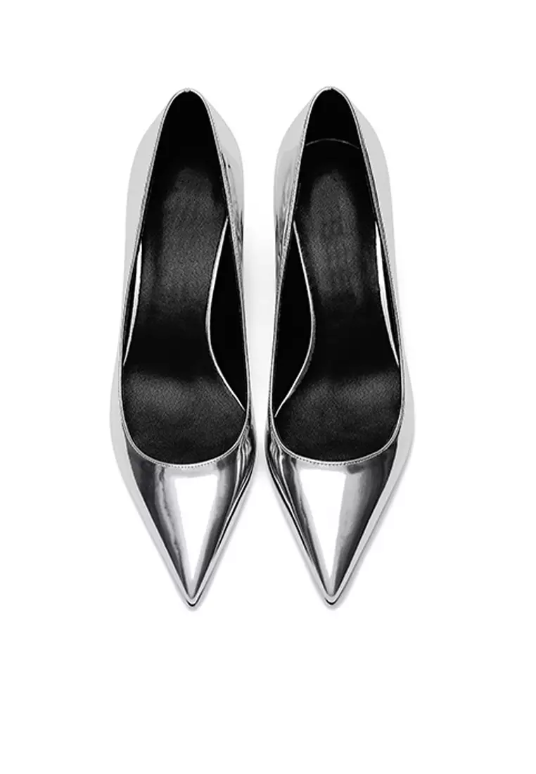 3CM Metallic Faux Leather Pointed Kitten Heels Pumps HZL130