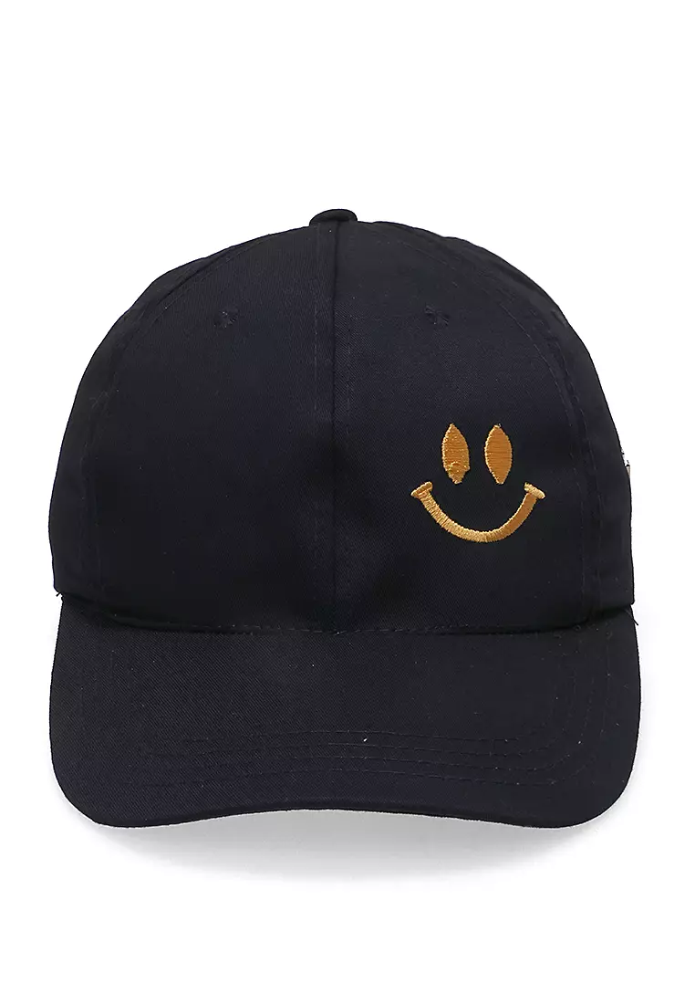 Drsh Topi Basebal Unisex Casual Motive Smile Resizable Strap Material Cotton ORIGINAL - Black