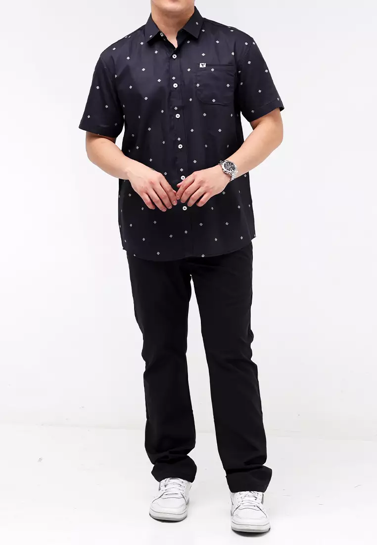 Woven Printed Poplin Short Sleeves Polo