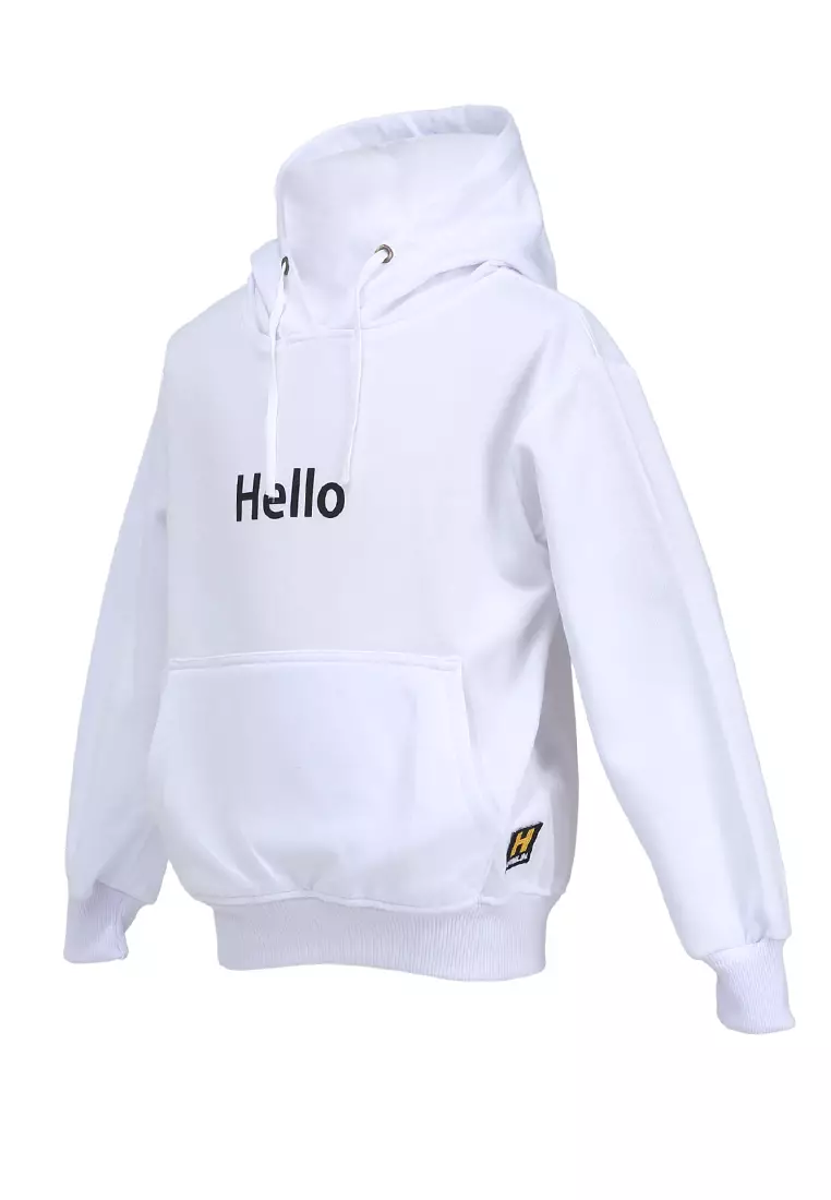 Finlay Sweater Hoodie Anak Unisex Motif Hello Kids Outerwear Material Fleece ORIGINAL - White