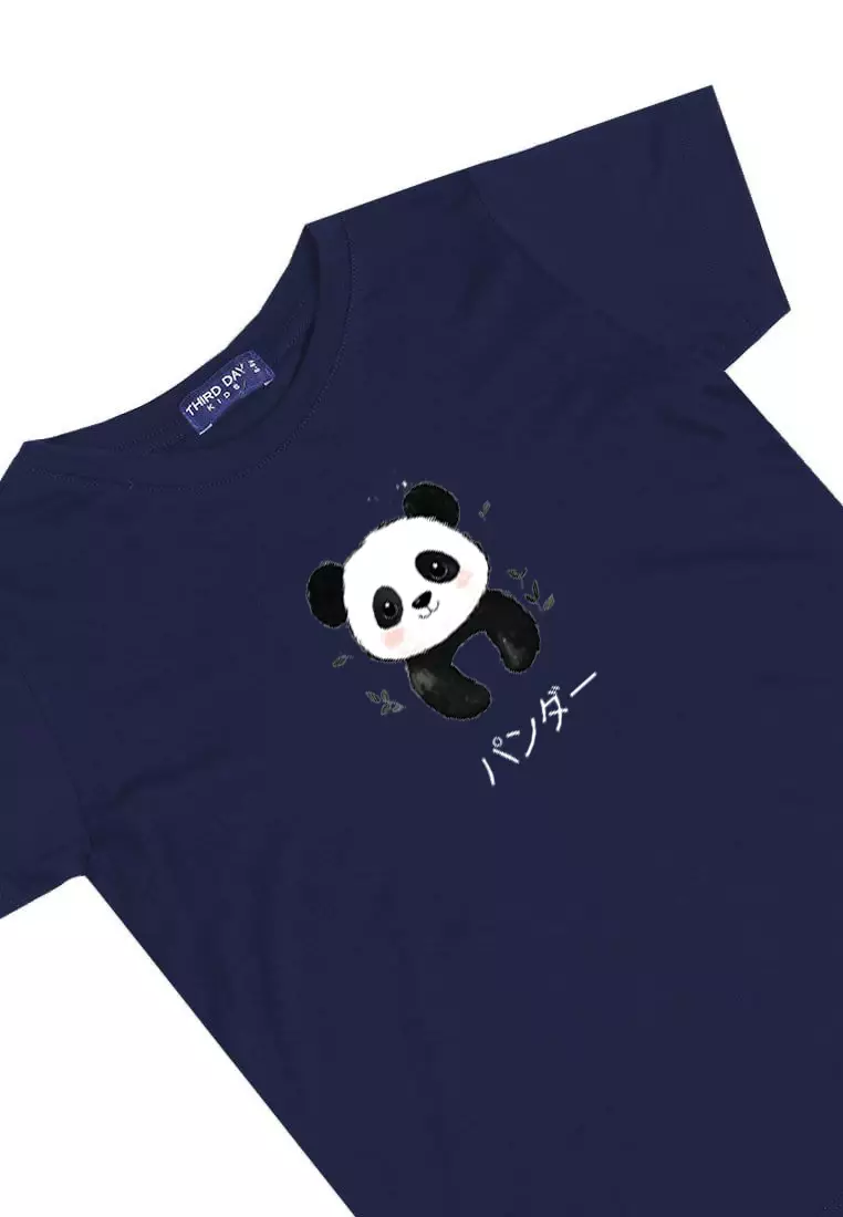 KU045 Kaos Anak Bahan Adem Halus "panda" navy