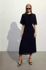 pleated chiffon dress h&m Women's Navy blue Pleated chiffon dress