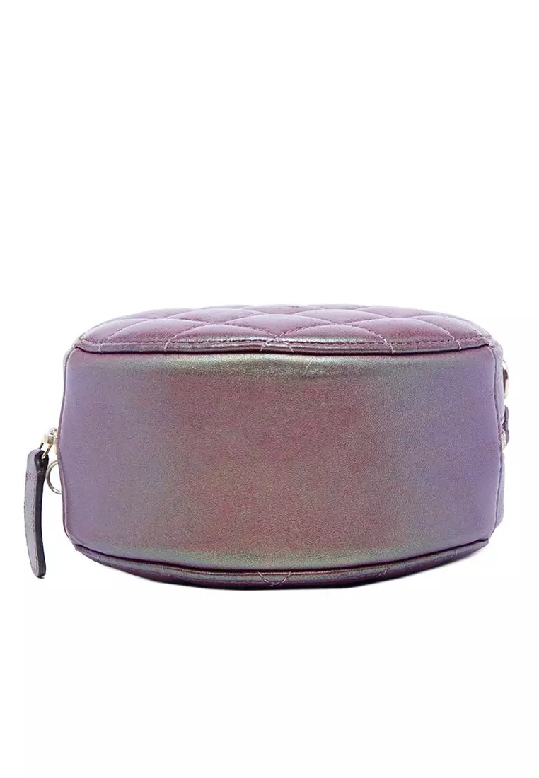Pre-Loved Chanel Quilted Iridescent Lambskin Round Clutch With Chain