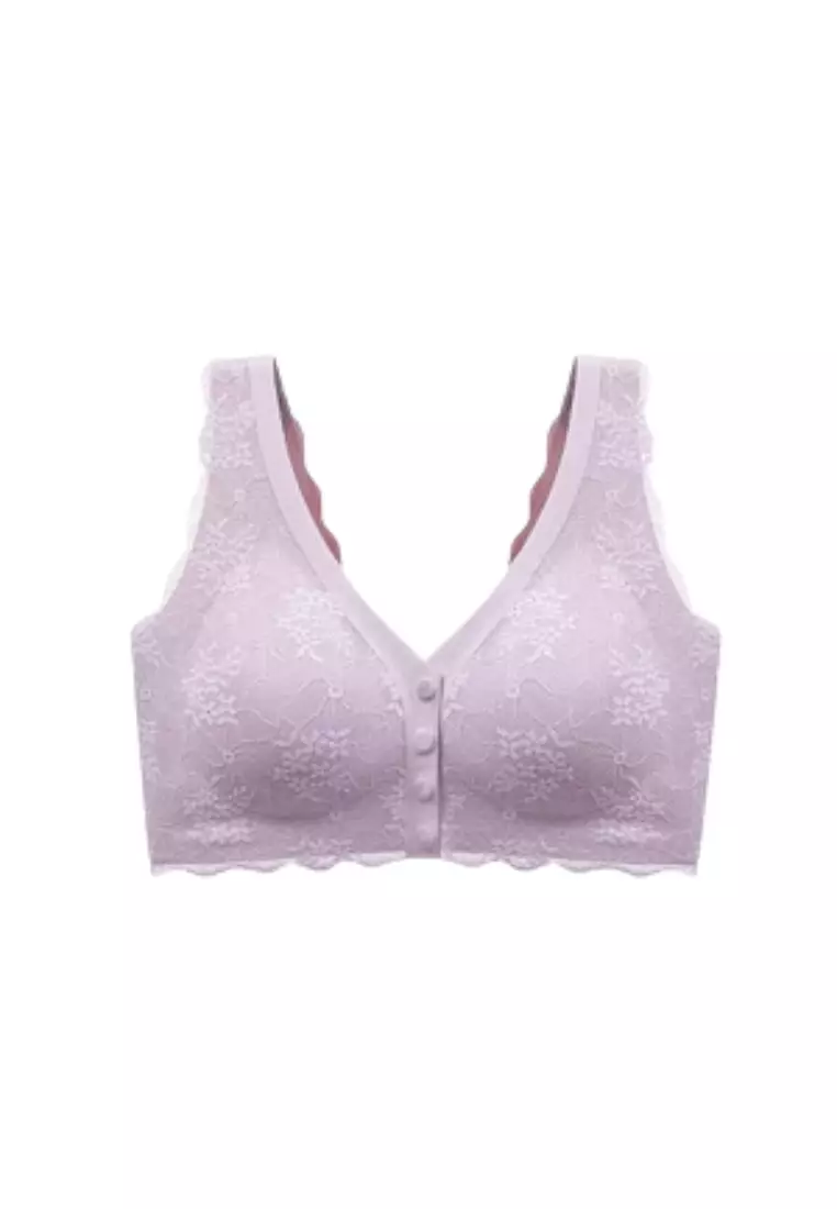 Premium Rylee Lace Plus Size Seamless Wireless Paded Push Up Bra in Purple