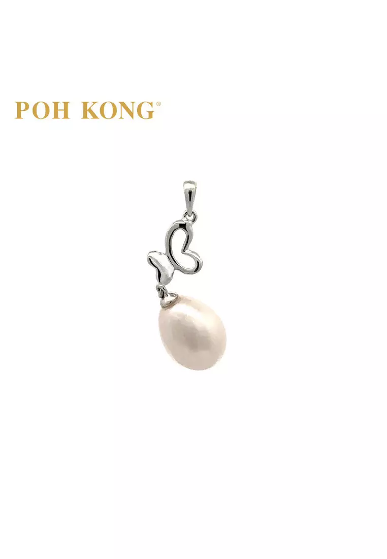 POH KONG 375/9K White Gold Butterfly Pearl Pendant