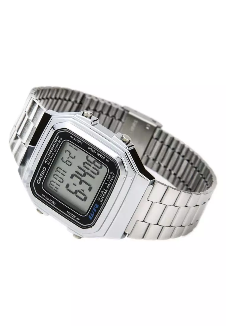 Vintage A178WA-1A Men's Digital Watch with Stainless Steel Band