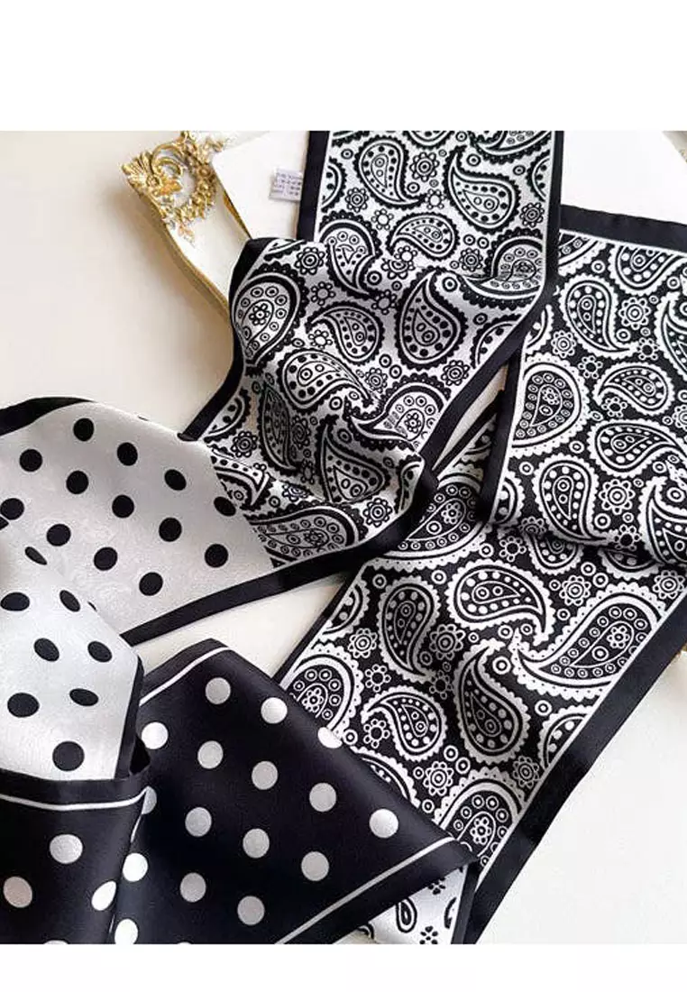 Aksesoris Wanita Paisley & Polka Dotz Twilly Skinny Multi purpose Scarf Wanita Black & White
