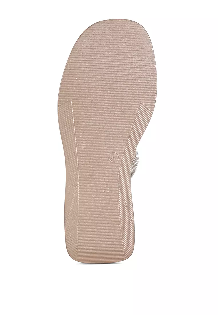 Sandal Platform Berhias Berlian Imitasi Tebal Warna Emas Mawar