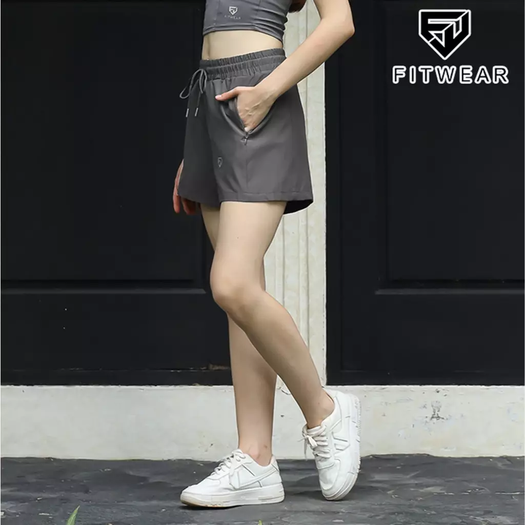Fitwear Celana Pendek Lari Tanpa Inner Olahraga Wanita BRIELLA BIGSIZE POCKET ZIP - DAVY'S GRAY