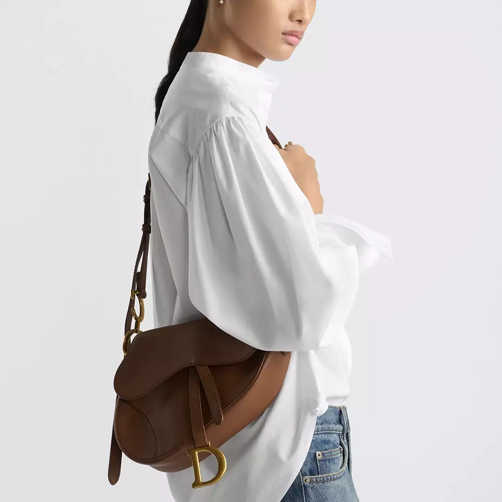 Medium Soft Saddle Bag with Strap Smooth Calfskin Camel Vintage