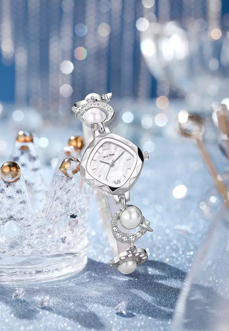 Jam Tangan Wanita Original Korea Style Pear Strap Anti Air Jam Tangan Cewek silverwhite