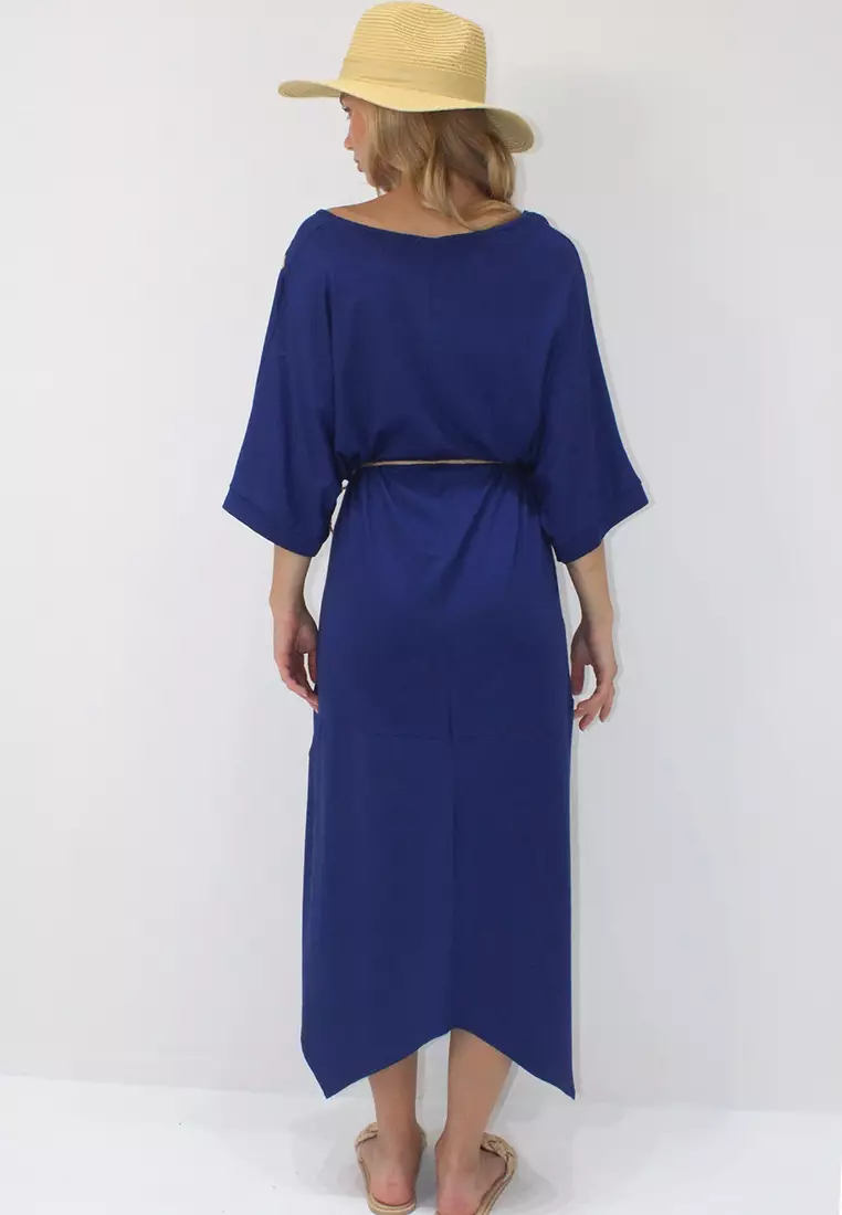 Embroidered Straw Belted Midi Dress