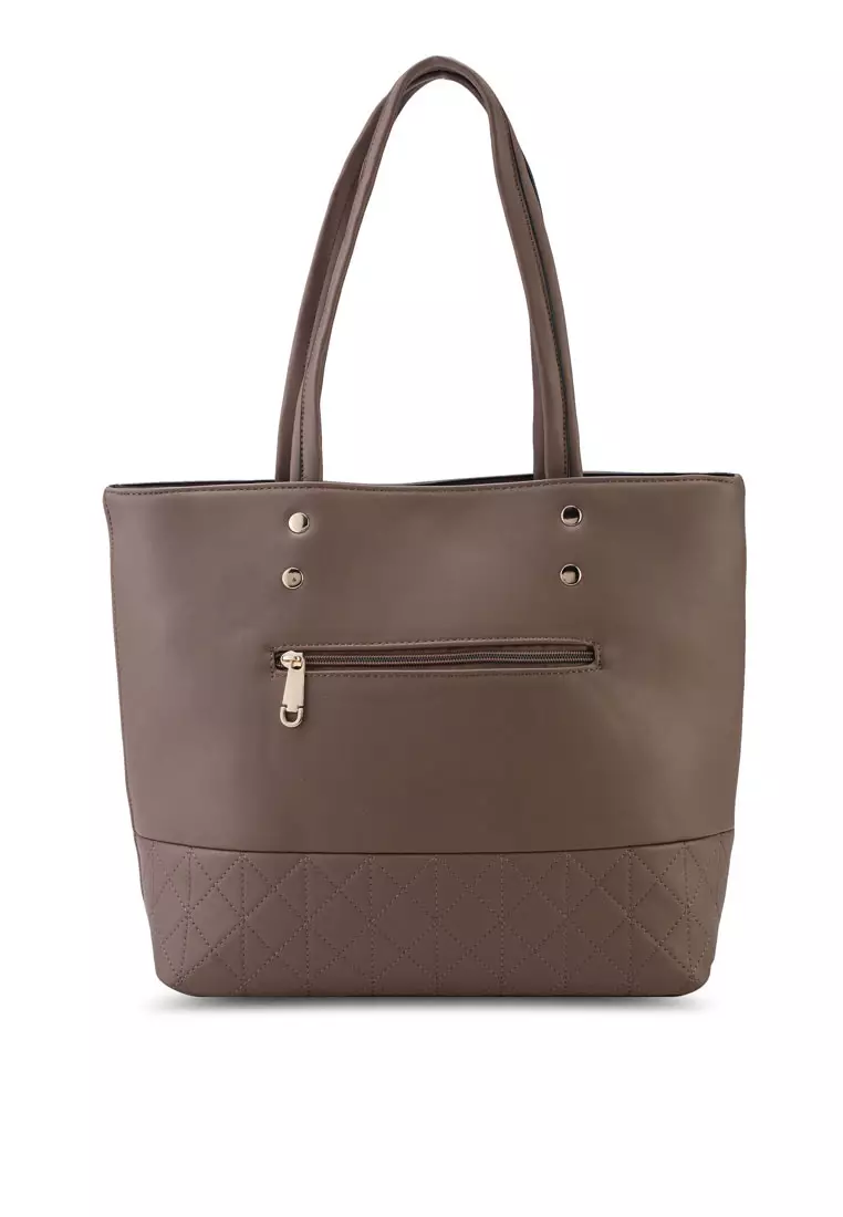 Faux Leather Quilted Tote Bag