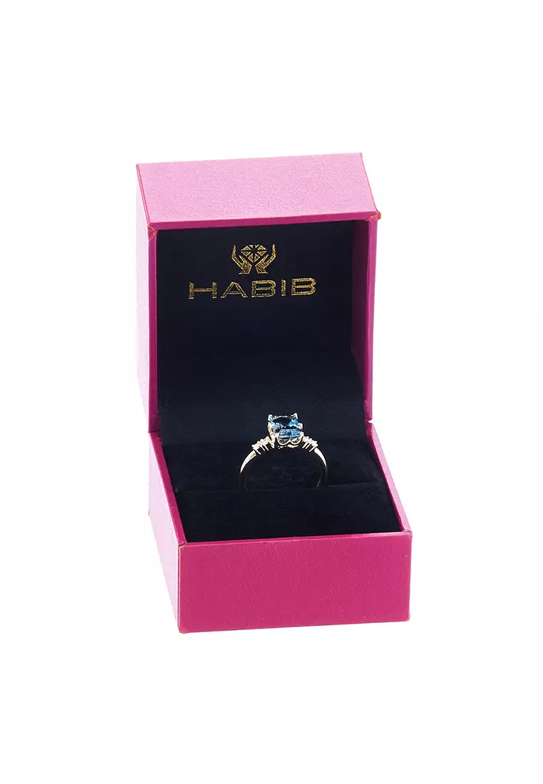 HABIB Emerald Cut Blue Topaz and Diamond Ring in 375/9K Yellow Gold 265461222(YG)-BTOPZ