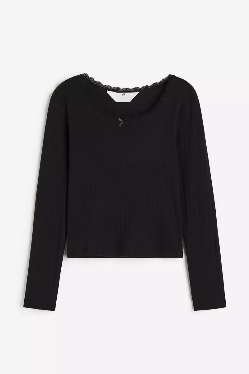 Lace-trimmed pointelle jersey top