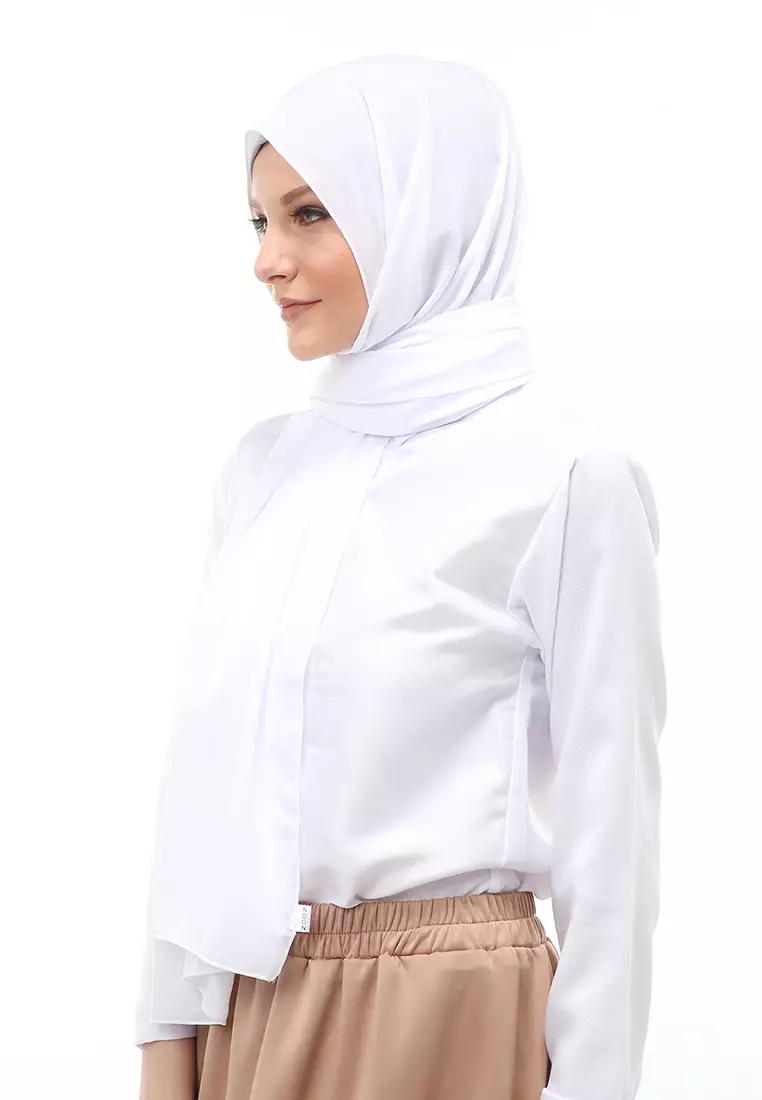 Cindy Hijab Pashmina Panjang Wanita Motif Polos Relaxed Fit - Putih