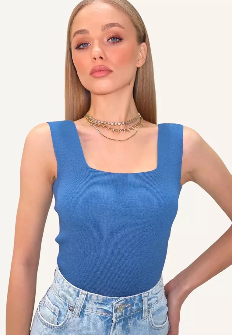 Square Neck Slim Mercerized Blouse