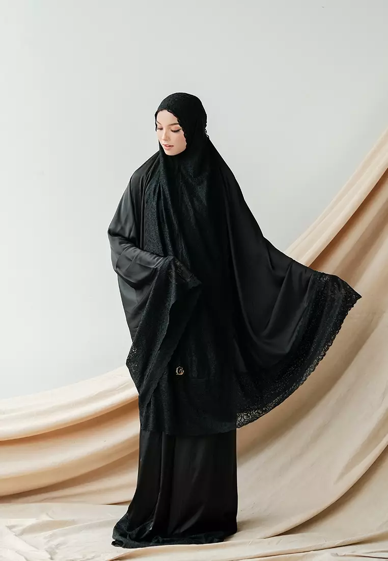 Mukena Prayer Set Exclusive Japanese Satin Silk-Black