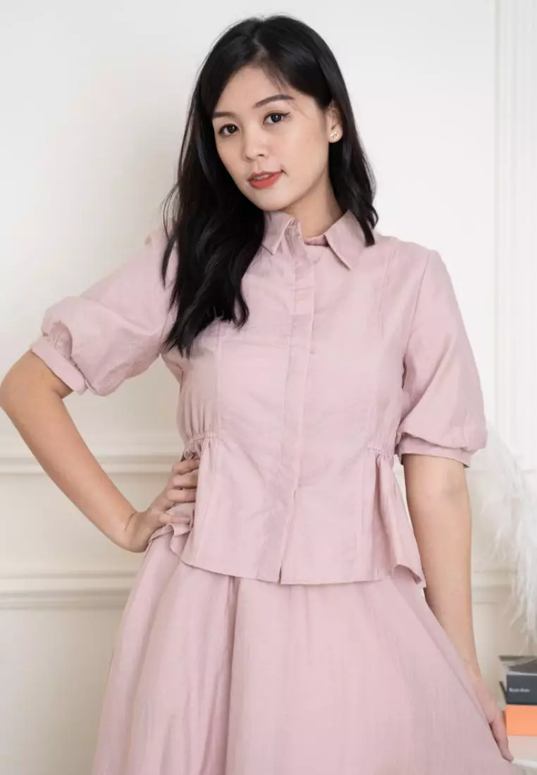 ELEGANT COTTON BLEND BLOUSE WITH PLEATED DETAILS