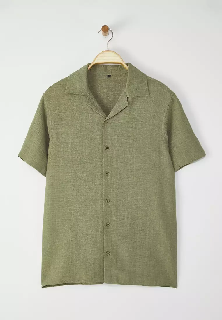 Khaki Regular Fit Linen Look Loose Loose Shirt TMNSS25GO00075