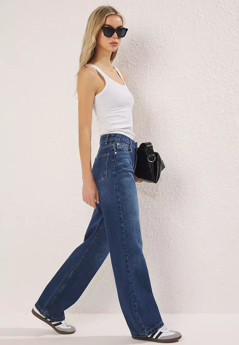 Dark Blue High Waist Wide Leg Jeans TWOSS25JE00276