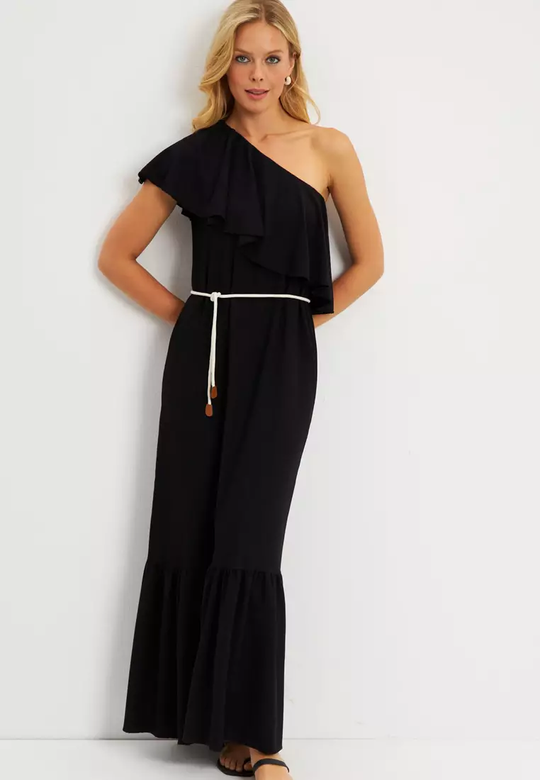 Ruffled One-Shoulder Maxi Dress