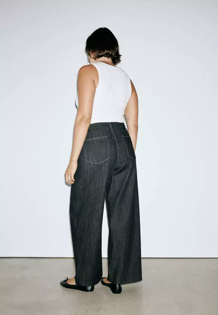High-Waisted Wide Leg Jeans With Stitching