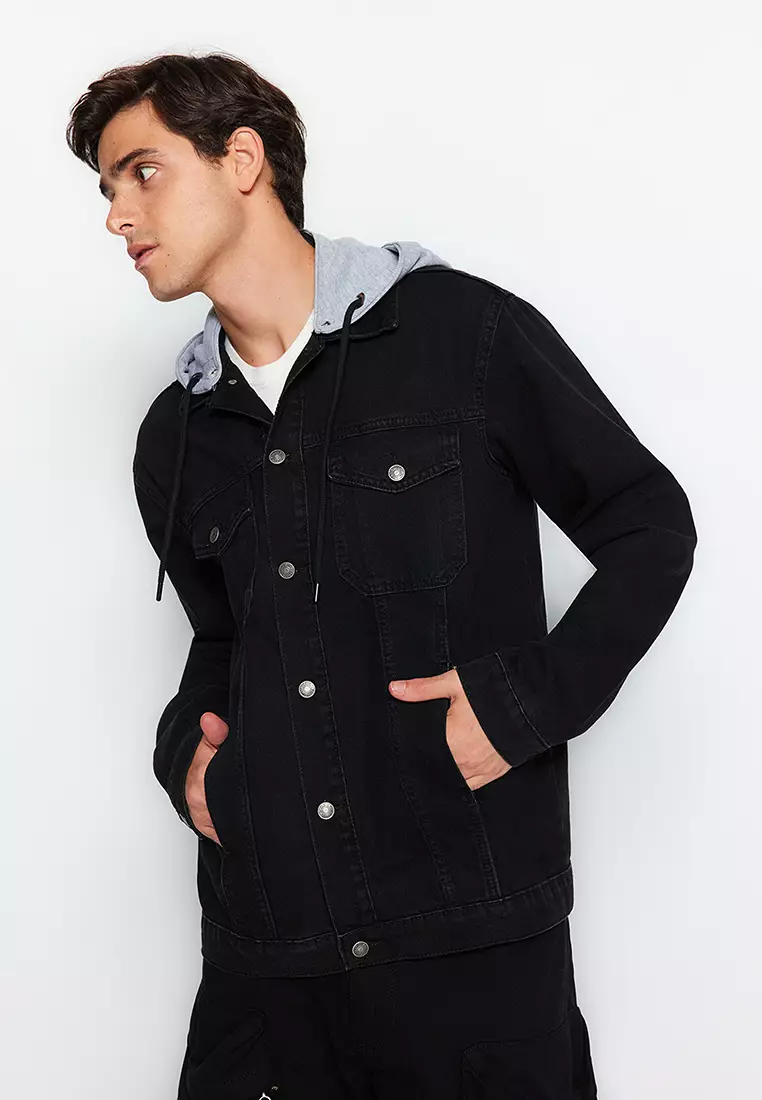 Stretch hooded denim outlet jacket hollister