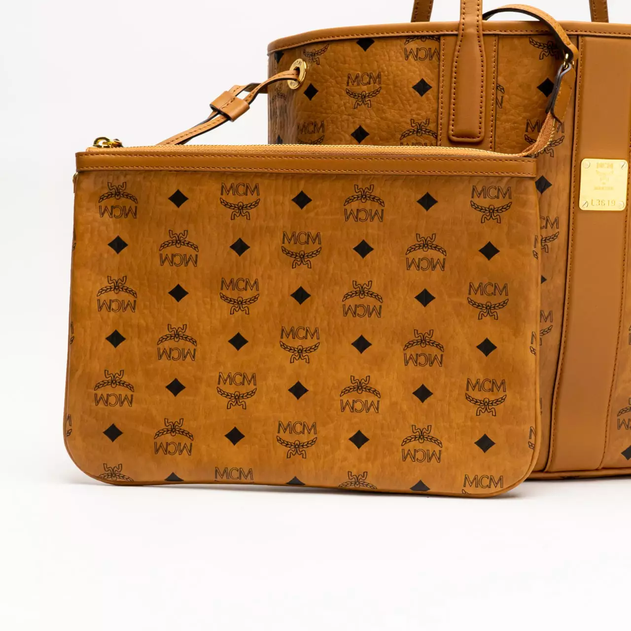 Medium Reversible Cubic Liz Visetos Shopper Bag Cognac