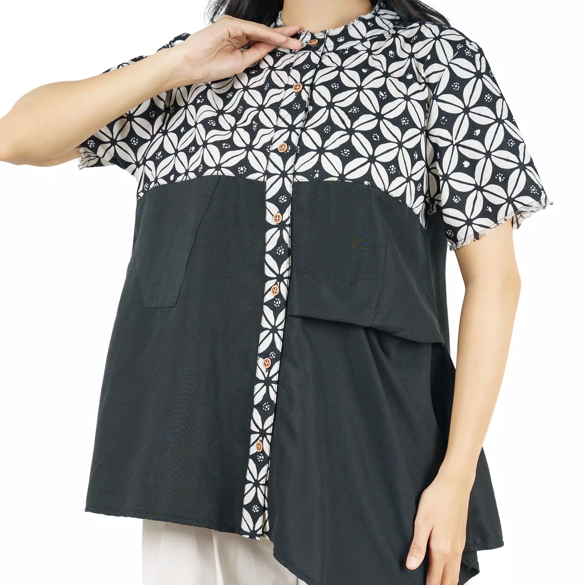 Blouse Batik Wanita - Atasan Batik - Bhatara Batik Sofia - Baju Batik Modern Lengan Pendek