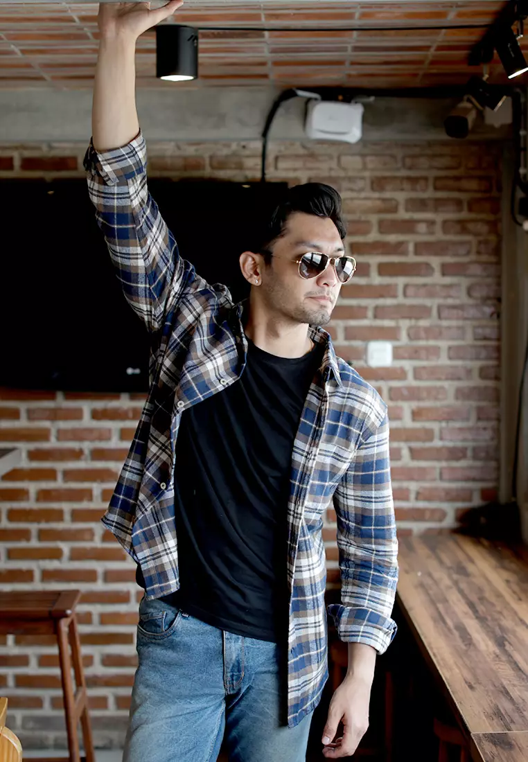 OXCON Extra Comfort Authentic Flannel Shirt Navy Brown White