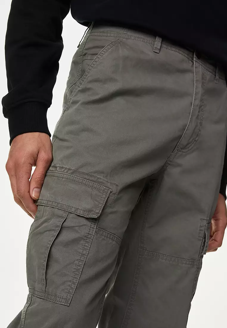 Tapered Fit Pure Cotton Lightweight Cargo Trousers