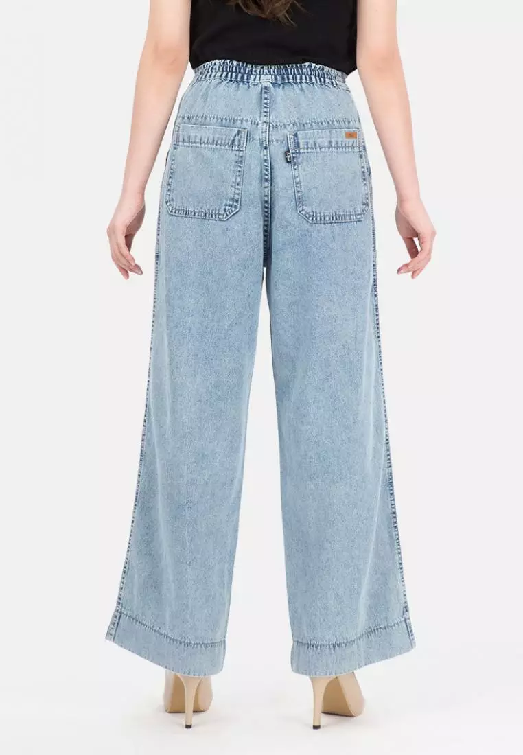 Elastic Waist Culotte Jeans in Aqua