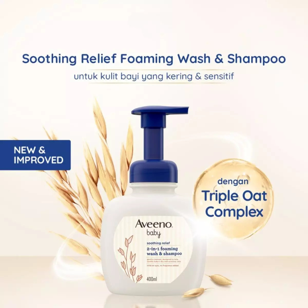 Aveeno® Baby Soothing Relief Foaming Wash & Shampoo 400ml - Sabun & Sampo Pelembap Bayi dengan Vitamin E BPOM