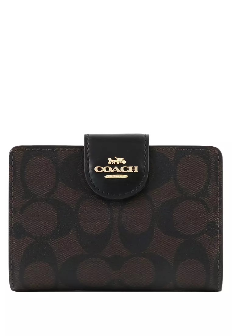 Buy Coach Coach Medium Corner Zip Wallet In Signature Canvas Dark