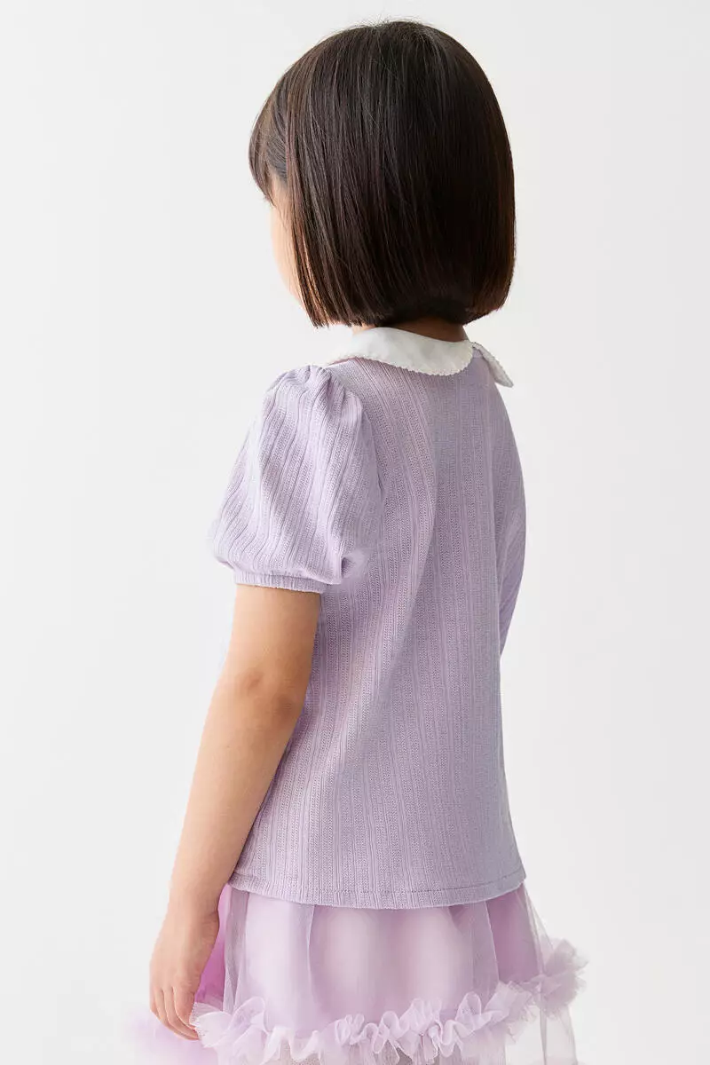Short-sleeved pointelle blouse
