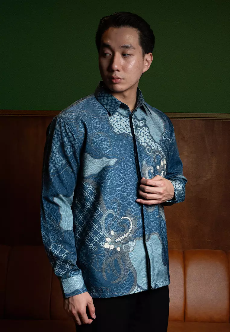 Enzy Batik Exclusive Kemeja Batik Pria Bameswara - Biru