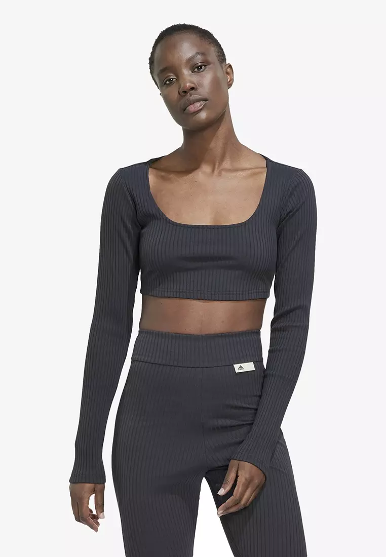 ADIDAS studio lounge ribbed cropped long sleeve top 2024 Buy