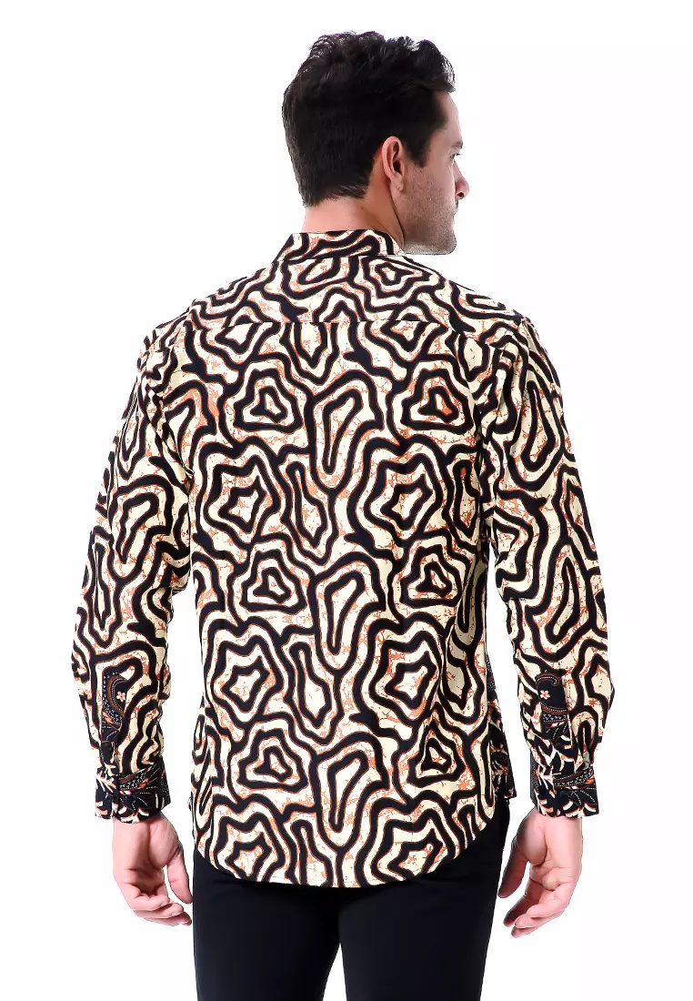 Blade Kemeja Formal Pria Batik Floral F Slim Fit Lengan Panjang Material Cotton ORIGINAL - Cream