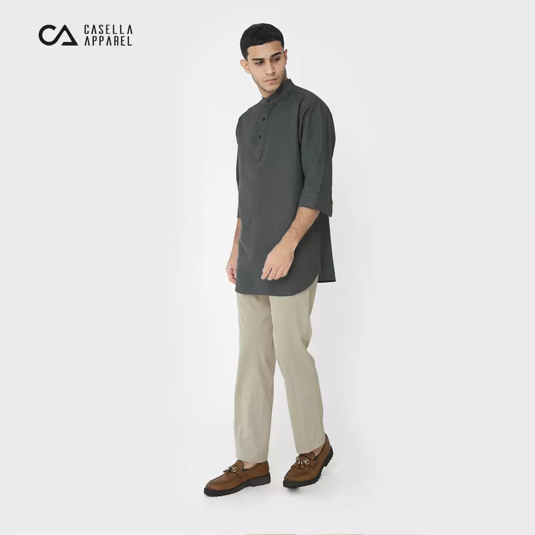 Casella Baju Koko Kurta Lengan ¾ Two Tone | Kurta Hamzah 5002 Space Black
