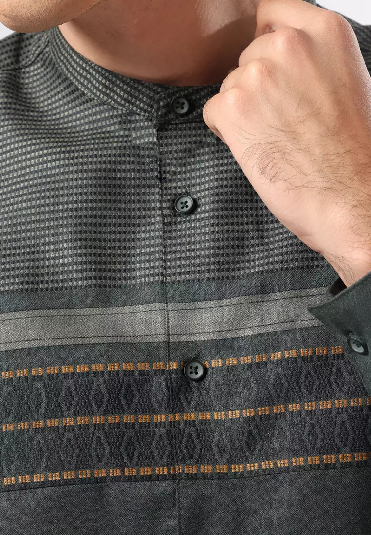 Kemeja Koko Pria Lengan Panjang Baju Muslim Pria AZKHA ARMY GREEN