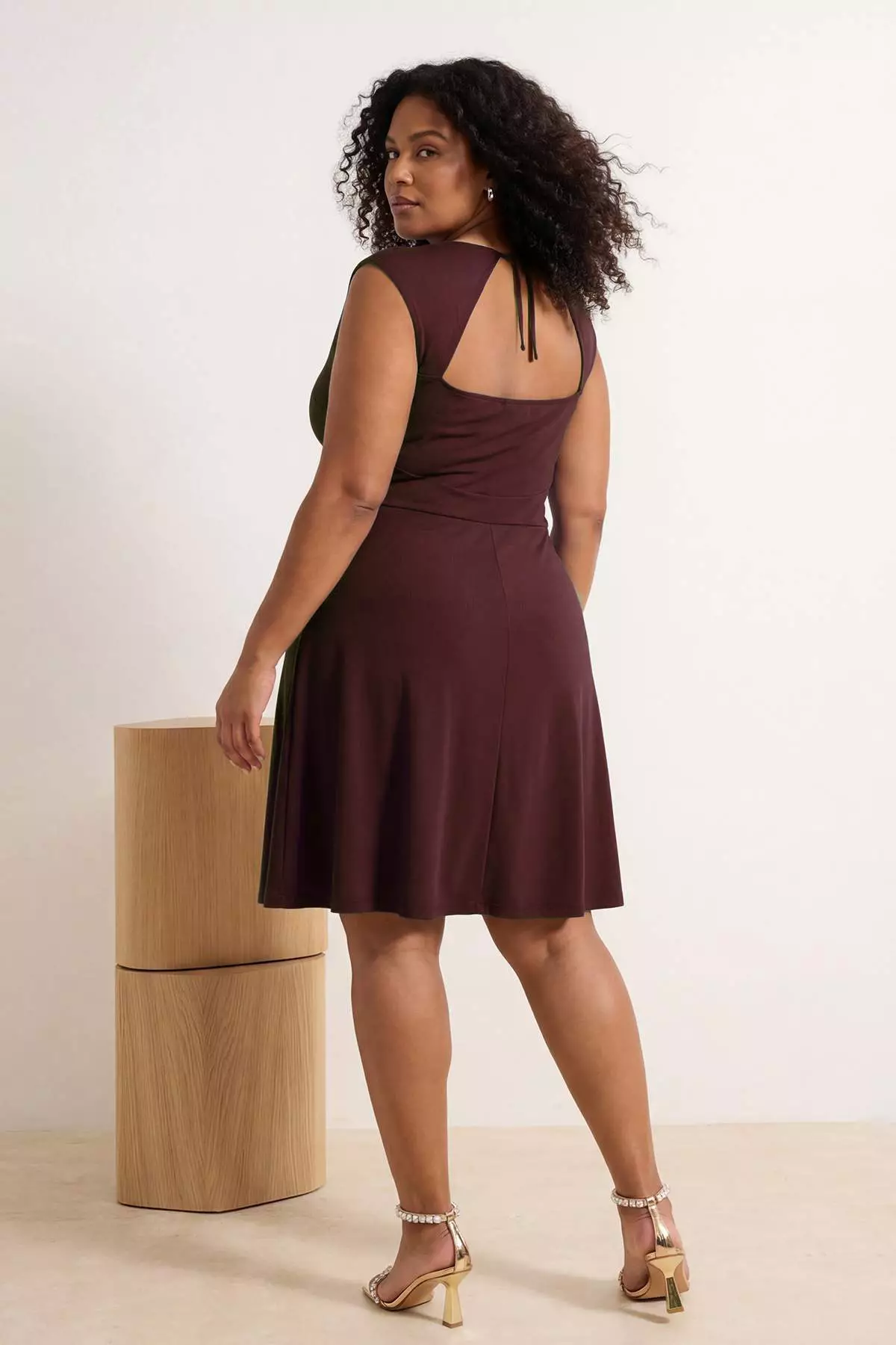 Brown Square Collar Skater Sandy Plus Size Dress Tbbss26Ah00216