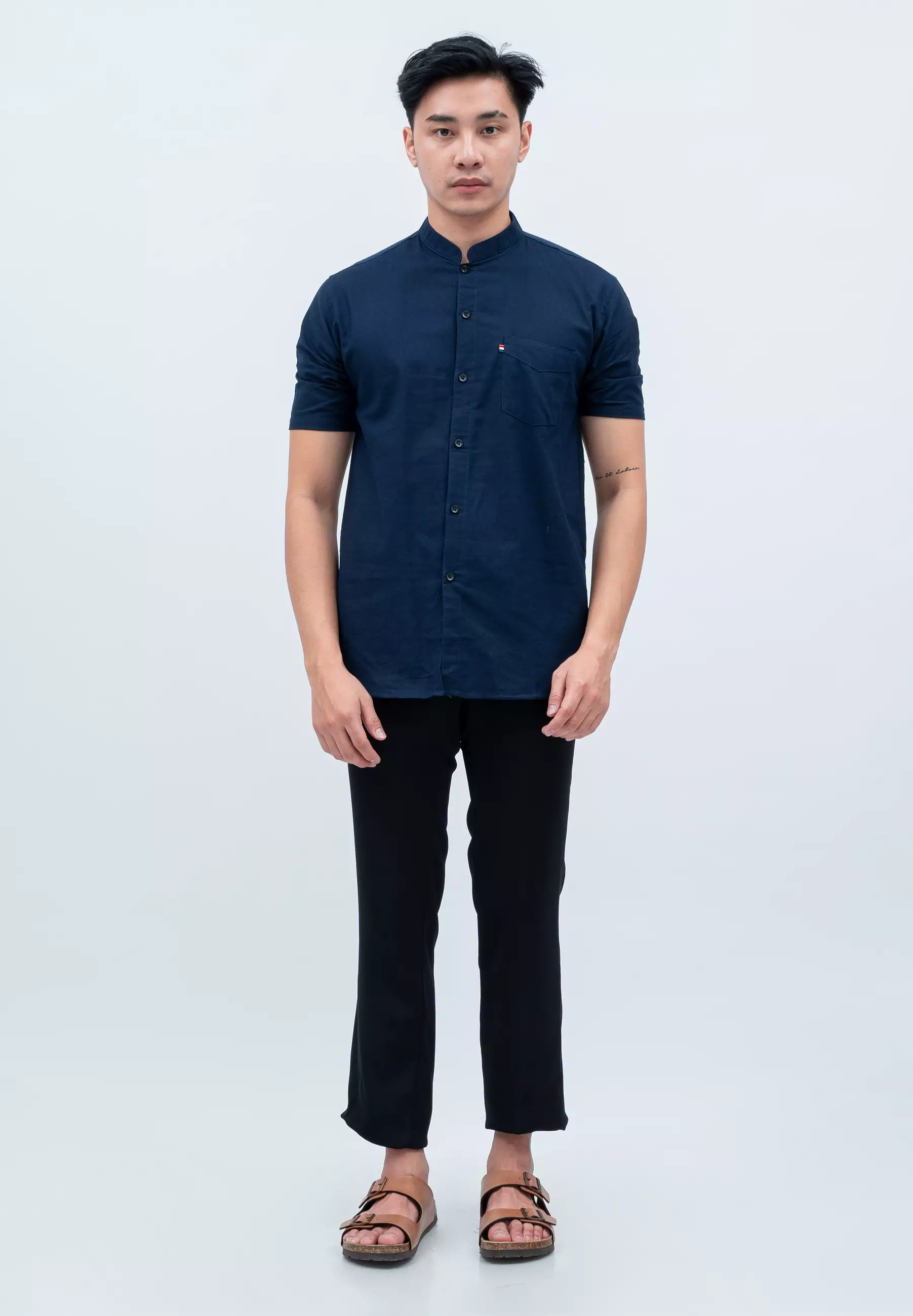 Houseofcuff Baju Koko Kemeja Lengan Pendek Pria Biru Navy